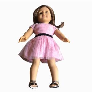 American Girl 2014 18” brown hair blue eyes pink dress doll
